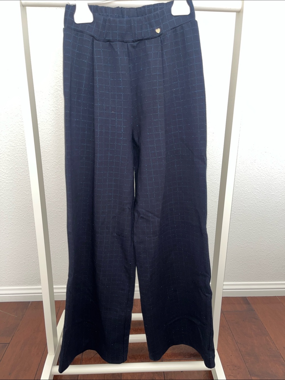 MonnaLisa Navy Windowpane Wide-Leg Chinos